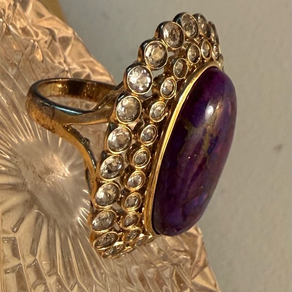 Rarities Vintage Carol Brodie Vermeil Purple Mohave Turquoise & White Topaz Ring - Picture 7 of 8